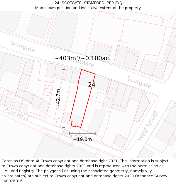 24, SCOTGATE, STAMFORD, PE9 2YQ: Plot and title map