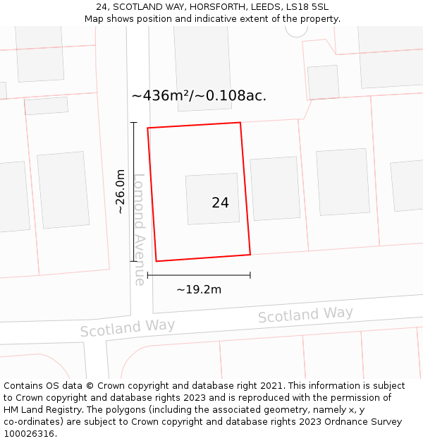 24, SCOTLAND WAY, HORSFORTH, LEEDS, LS18 5SL: Plot and title map