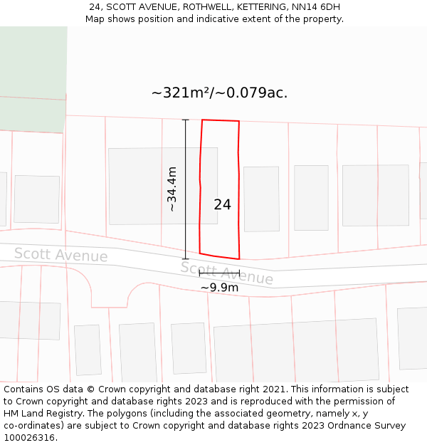 24, SCOTT AVENUE, ROTHWELL, KETTERING, NN14 6DH: Plot and title map