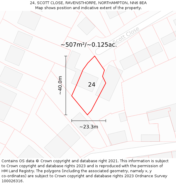 24, SCOTT CLOSE, RAVENSTHORPE, NORTHAMPTON, NN6 8EA: Plot and title map
