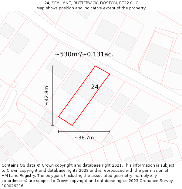 24, SEA LANE, BUTTERWICK, BOSTON, PE22 0HG: Plot and title map