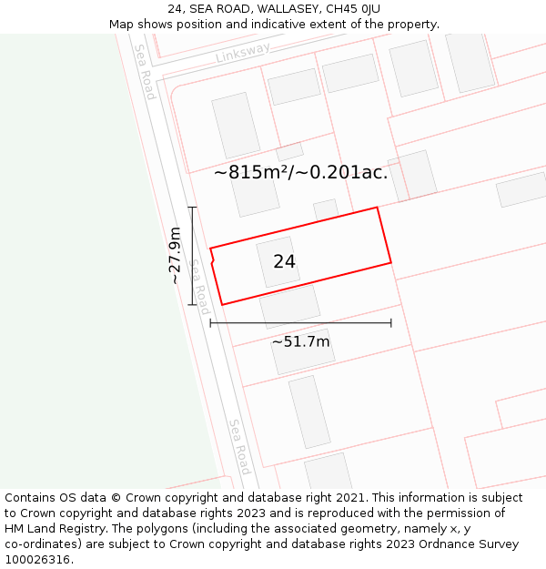 24, SEA ROAD, WALLASEY, CH45 0JU: Plot and title map