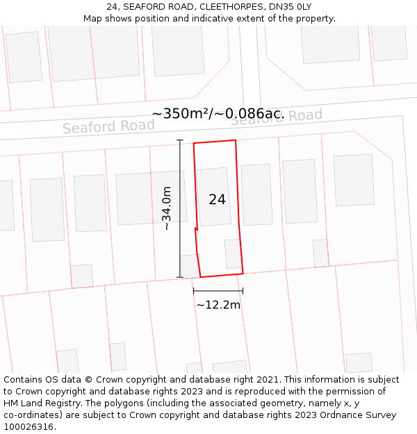 24, SEAFORD ROAD, CLEETHORPES, DN35 0LY: Plot and title map