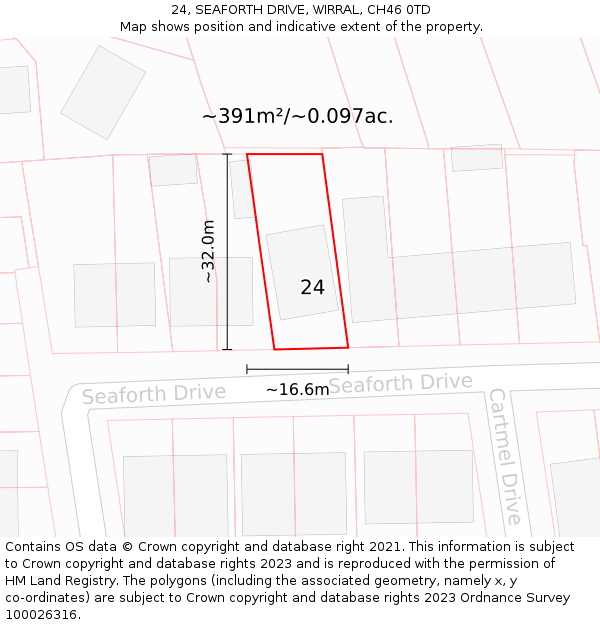 24, SEAFORTH DRIVE, WIRRAL, CH46 0TD: Plot and title map