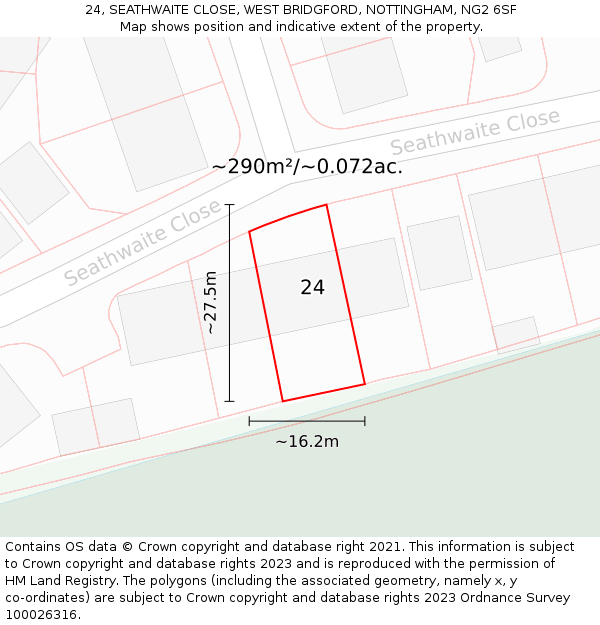 24, SEATHWAITE CLOSE, WEST BRIDGFORD, NOTTINGHAM, NG2 6SF: Plot and title map