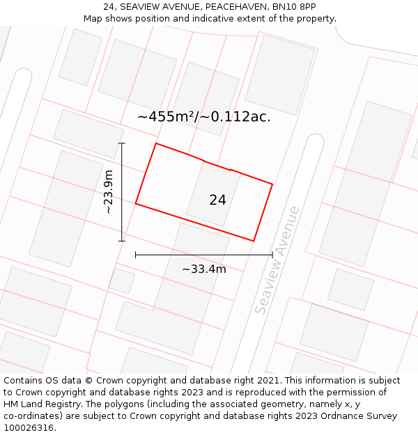 24, SEAVIEW AVENUE, PEACEHAVEN, BN10 8PP: Plot and title map