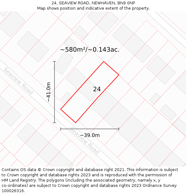 24, SEAVIEW ROAD, NEWHAVEN, BN9 0NP: Plot and title map