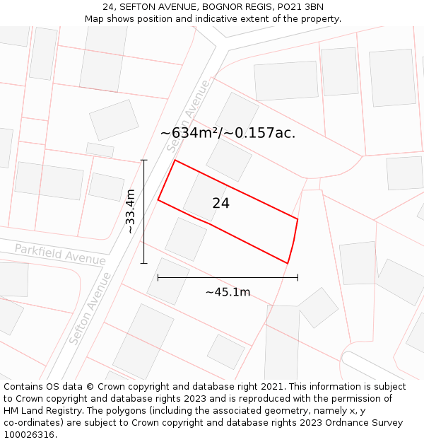 24, SEFTON AVENUE, BOGNOR REGIS, PO21 3BN: Plot and title map