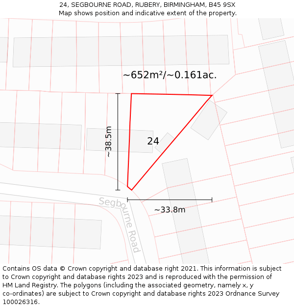 24, SEGBOURNE ROAD, RUBERY, BIRMINGHAM, B45 9SX: Plot and title map