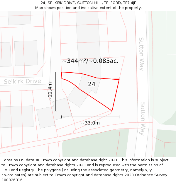24, SELKIRK DRIVE, SUTTON HILL, TELFORD, TF7 4JE: Plot and title map