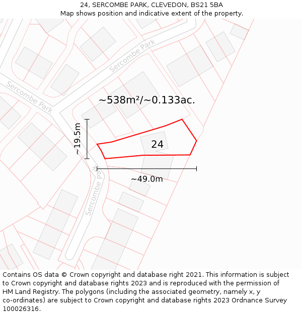 24, SERCOMBE PARK, CLEVEDON, BS21 5BA: Plot and title map