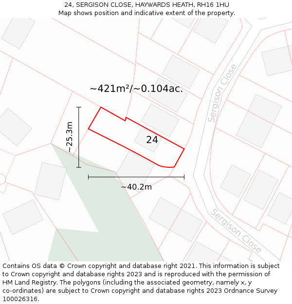 24, SERGISON CLOSE, HAYWARDS HEATH, RH16 1HU: Plot and title map