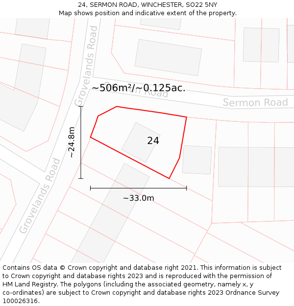 24, SERMON ROAD, WINCHESTER, SO22 5NY: Plot and title map