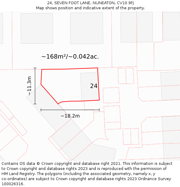 24, SEVEN FOOT LANE, NUNEATON, CV10 9FJ: Plot and title map