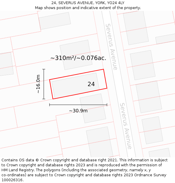 24, SEVERUS AVENUE, YORK, YO24 4LY: Plot and title map