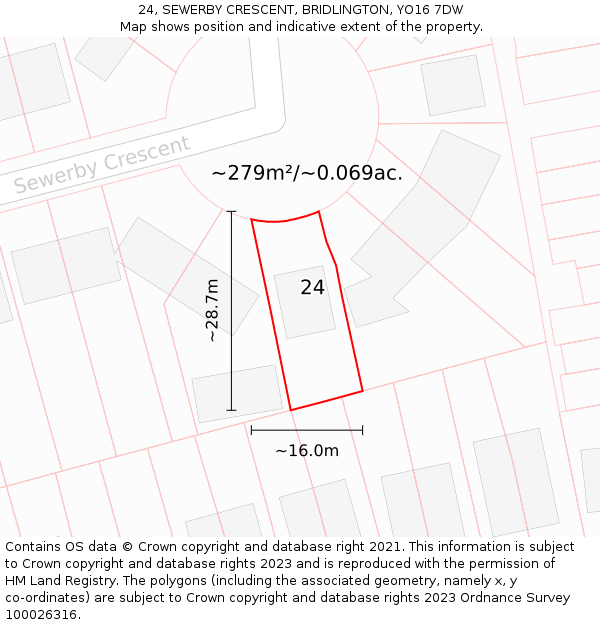 24, SEWERBY CRESCENT, BRIDLINGTON, YO16 7DW: Plot and title map