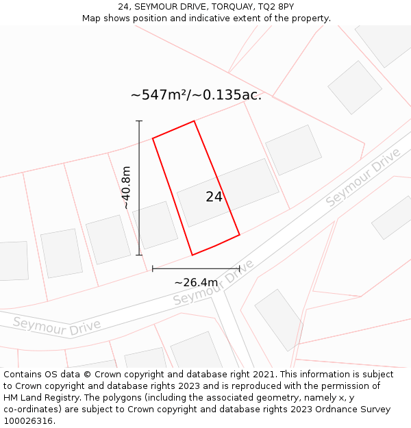 24, SEYMOUR DRIVE, TORQUAY, TQ2 8PY: Plot and title map