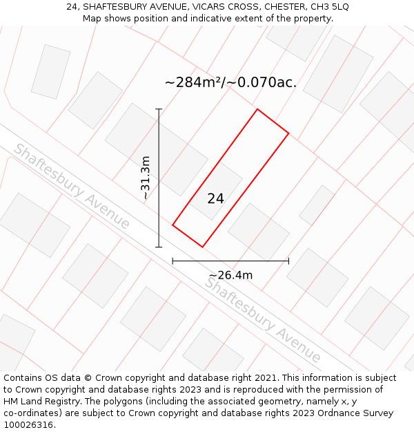 24, SHAFTESBURY AVENUE, VICARS CROSS, CHESTER, CH3 5LQ: Plot and title map