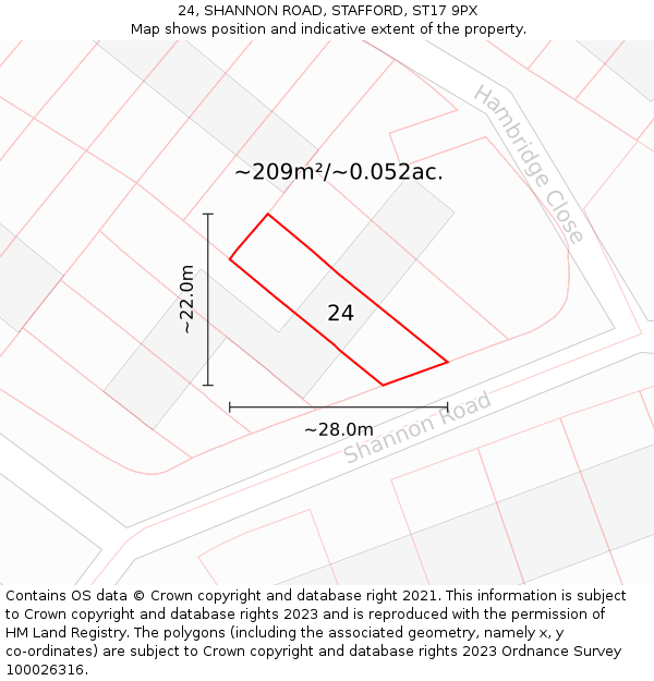 24, SHANNON ROAD, STAFFORD, ST17 9PX: Plot and title map