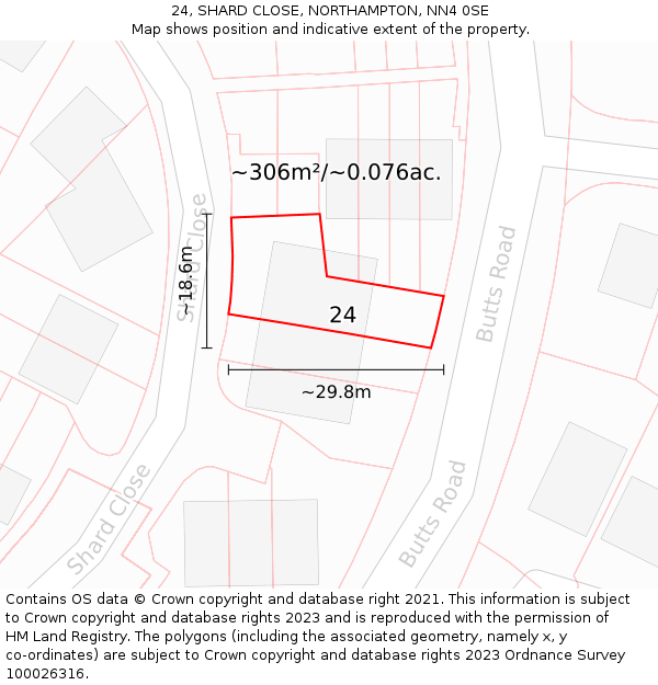 24, SHARD CLOSE, NORTHAMPTON, NN4 0SE: Plot and title map