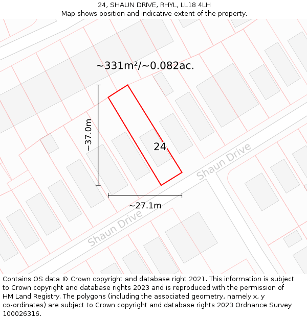 24, SHAUN DRIVE, RHYL, LL18 4LH: Plot and title map