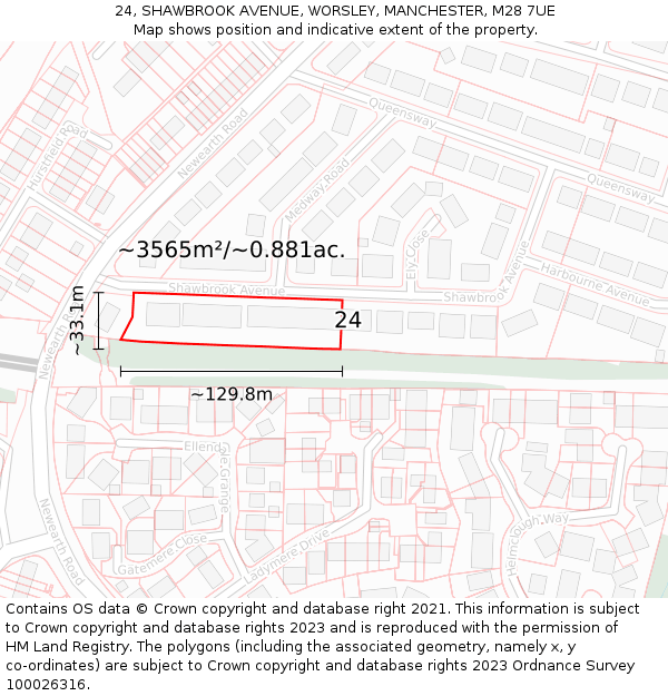 24, SHAWBROOK AVENUE, WORSLEY, MANCHESTER, M28 7UE: Plot and title map