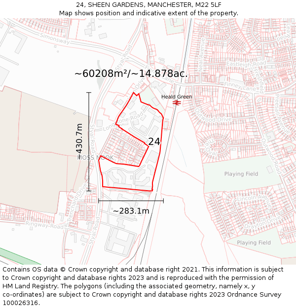 24, SHEEN GARDENS, MANCHESTER, M22 5LF: Plot and title map