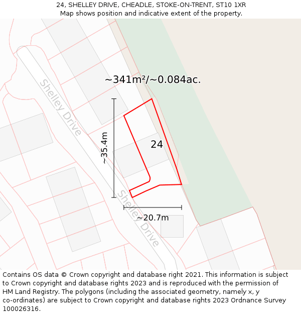 24, SHELLEY DRIVE, CHEADLE, STOKE-ON-TRENT, ST10 1XR: Plot and title map