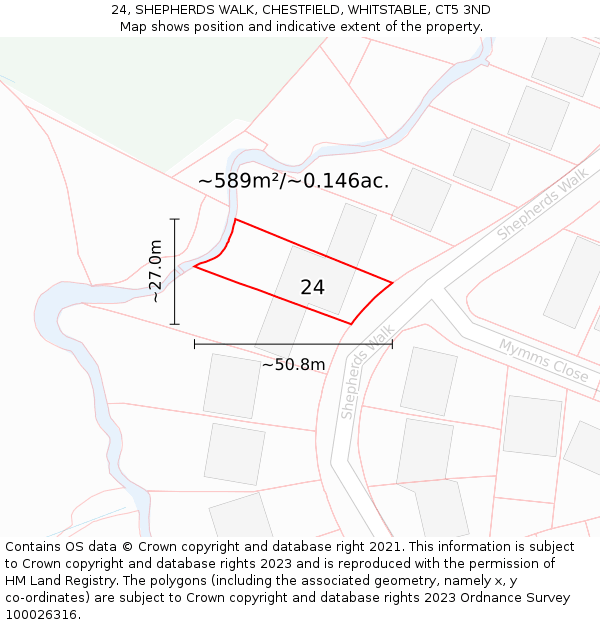 24, SHEPHERDS WALK, CHESTFIELD, WHITSTABLE, CT5 3ND: Plot and title map