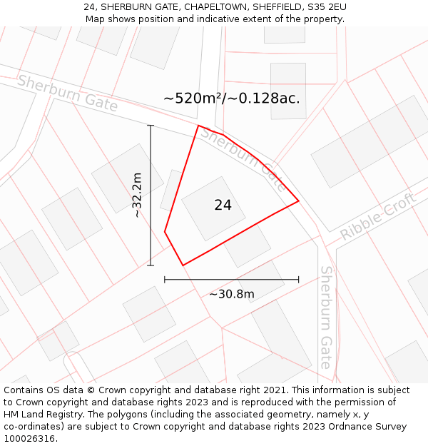 24, SHERBURN GATE, CHAPELTOWN, SHEFFIELD, S35 2EU: Plot and title map