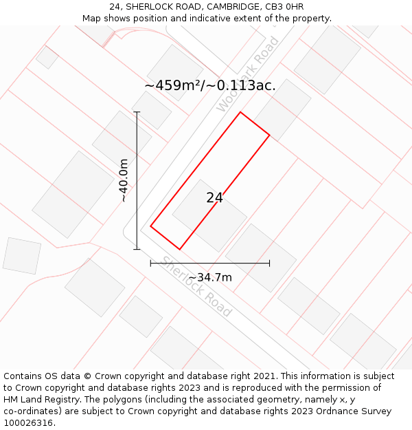 24, SHERLOCK ROAD, CAMBRIDGE, CB3 0HR: Plot and title map