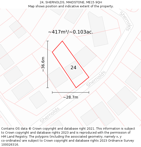 24, SHERNOLDS, MAIDSTONE, ME15 9QH: Plot and title map