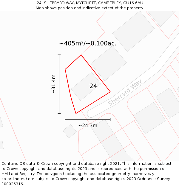 24, SHERRARD WAY, MYTCHETT, CAMBERLEY, GU16 6AU: Plot and title map