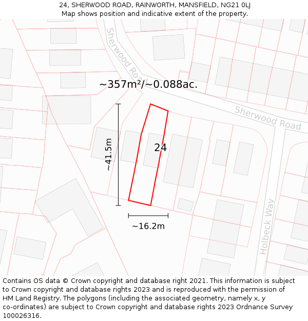 24, SHERWOOD ROAD, RAINWORTH, MANSFIELD, NG21 0LJ: Plot and title map