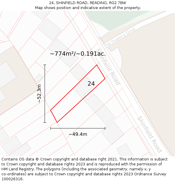 24, SHINFIELD ROAD, READING, RG2 7BW: Plot and title map