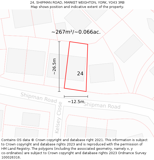 24, SHIPMAN ROAD, MARKET WEIGHTON, YORK, YO43 3RB: Plot and title map