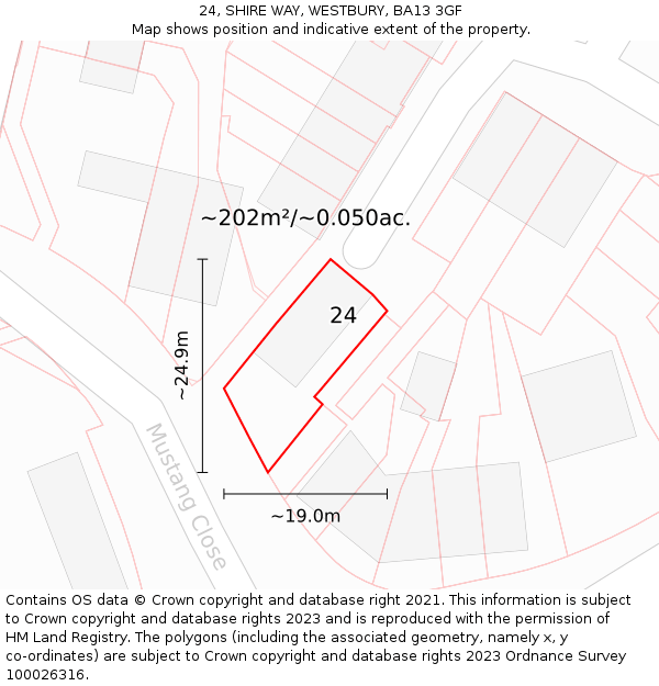 24, SHIRE WAY, WESTBURY, BA13 3GF: Plot and title map