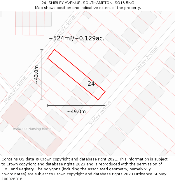 24, SHIRLEY AVENUE, SOUTHAMPTON, SO15 5NG: Plot and title map