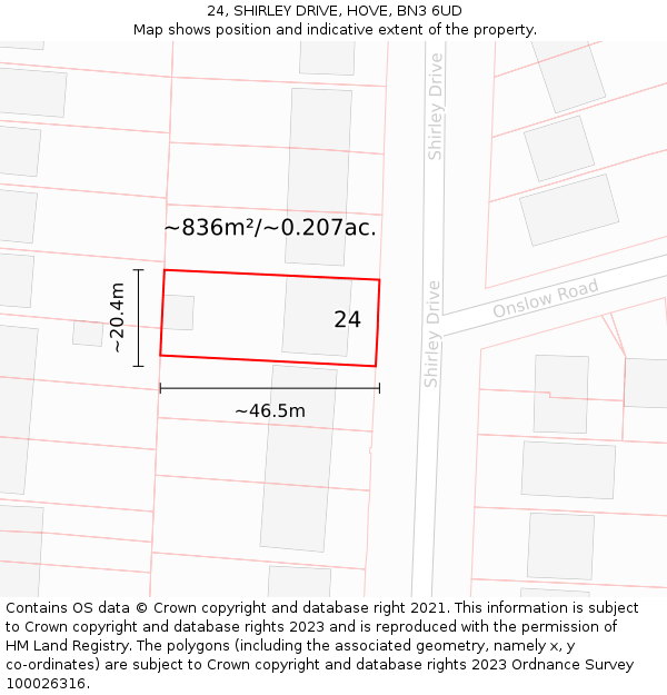 24, SHIRLEY DRIVE, HOVE, BN3 6UD: Plot and title map