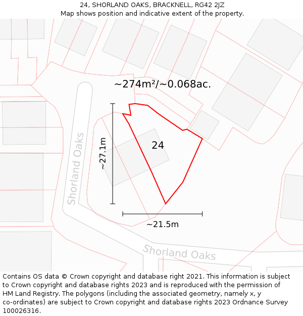 24, SHORLAND OAKS, BRACKNELL, RG42 2JZ: Plot and title map