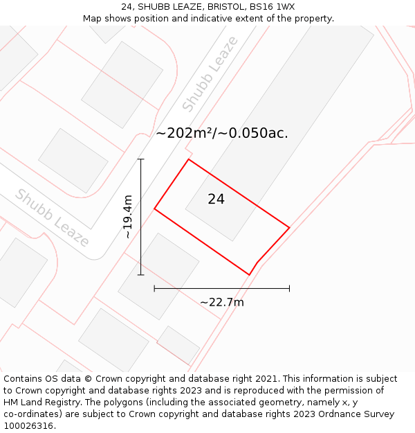 24, SHUBB LEAZE, BRISTOL, BS16 1WX: Plot and title map
