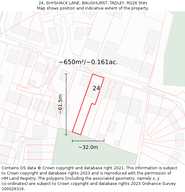 24, SHYSHACK LANE, BAUGHURST, TADLEY, RG26 5NH: Plot and title map