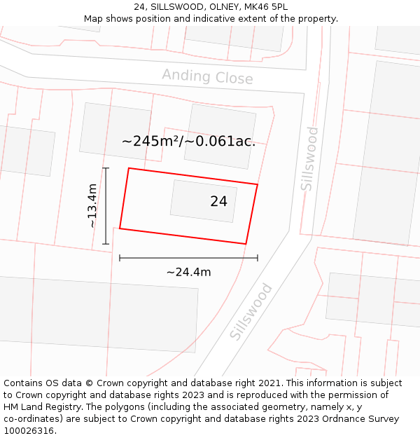 24, SILLSWOOD, OLNEY, MK46 5PL: Plot and title map