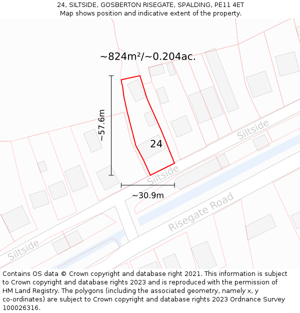 24, SILTSIDE, GOSBERTON RISEGATE, SPALDING, PE11 4ET: Plot and title map