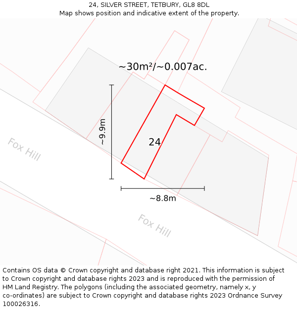 24, SILVER STREET, TETBURY, GL8 8DL: Plot and title map