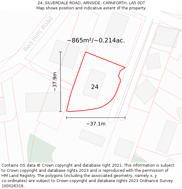 24, SILVERDALE ROAD, ARNSIDE, CARNFORTH, LA5 0DT: Plot and title map