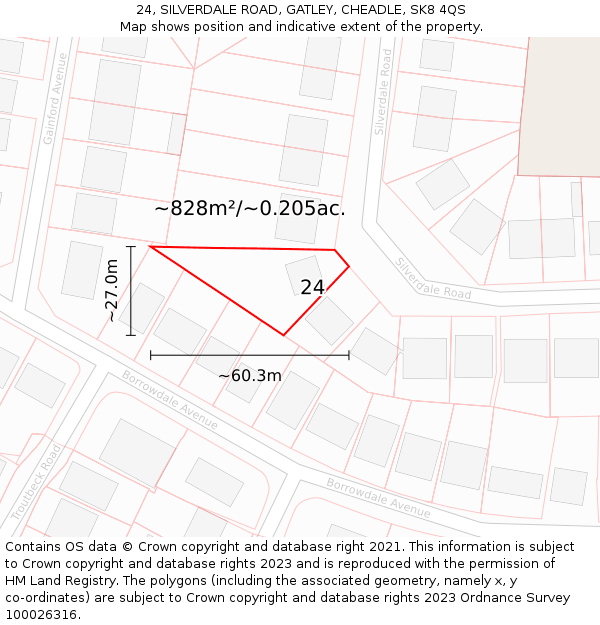 24, SILVERDALE ROAD, GATLEY, CHEADLE, SK8 4QS: Plot and title map