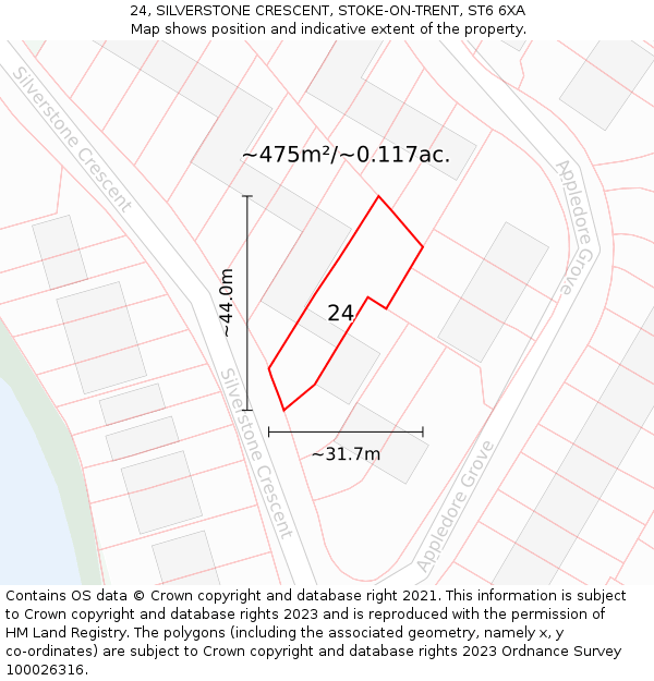 24, SILVERSTONE CRESCENT, STOKE-ON-TRENT, ST6 6XA: Plot and title map