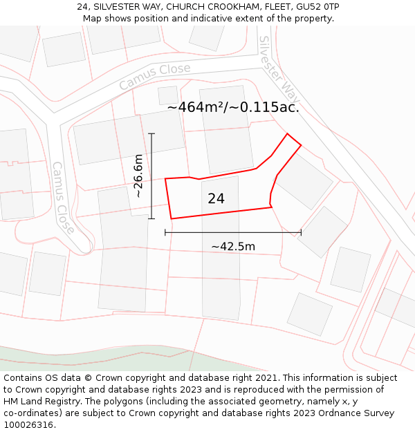 24, SILVESTER WAY, CHURCH CROOKHAM, FLEET, GU52 0TP: Plot and title map