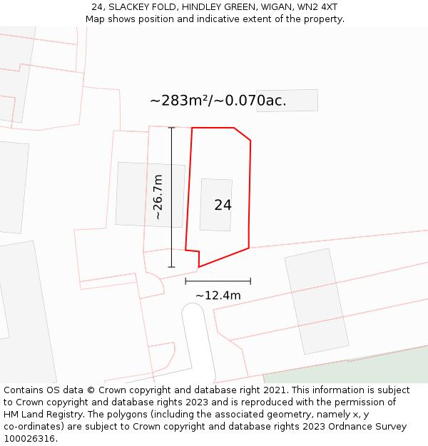 24, SLACKEY FOLD, HINDLEY GREEN, WIGAN, WN2 4XT: Plot and title map